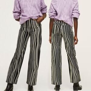 Mango Black & White Striped High Rise Jeans